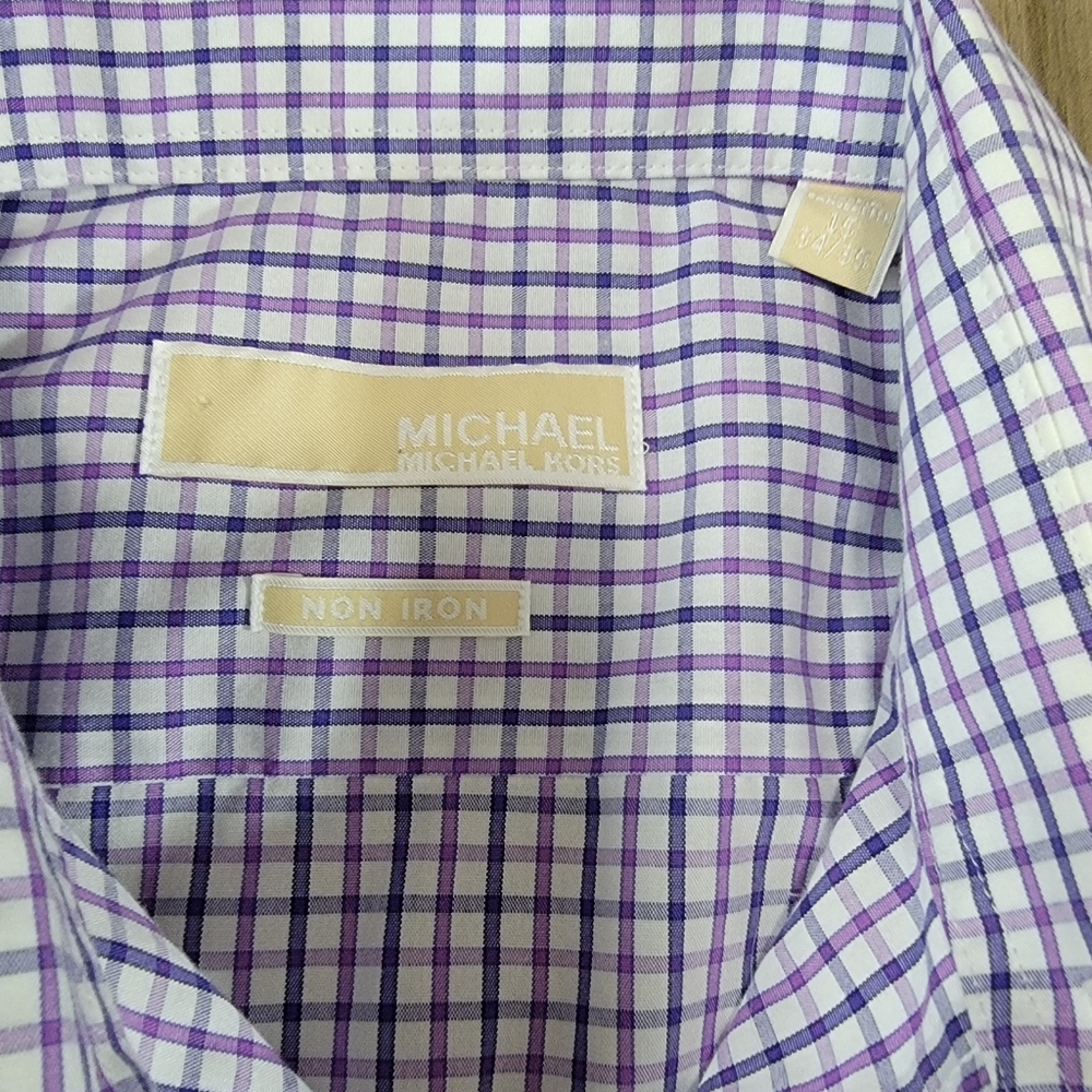 Michael KORS Men's Gingham Dressy Long Sleeve Cotton Shirt 15  34/35 no iron - Picture 2 of 5